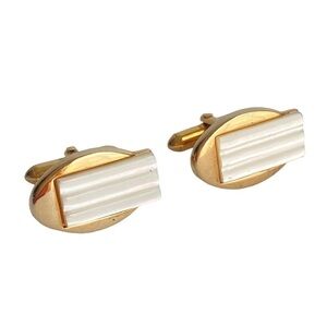 Vintage Swank Cuff Links 60s Gold Tone Faux Mother Of Pearl MOP